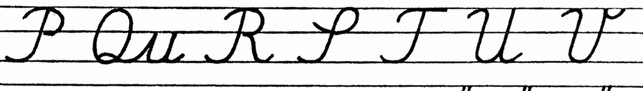 Cursive Uppercase Letter P to V